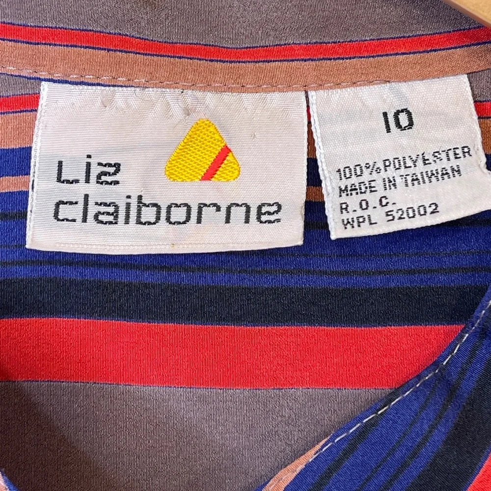 LC | VTG Retro Disco Dolaman Long Sleeve Allover Stripe Button Front Blouse - Picture 15 of 17